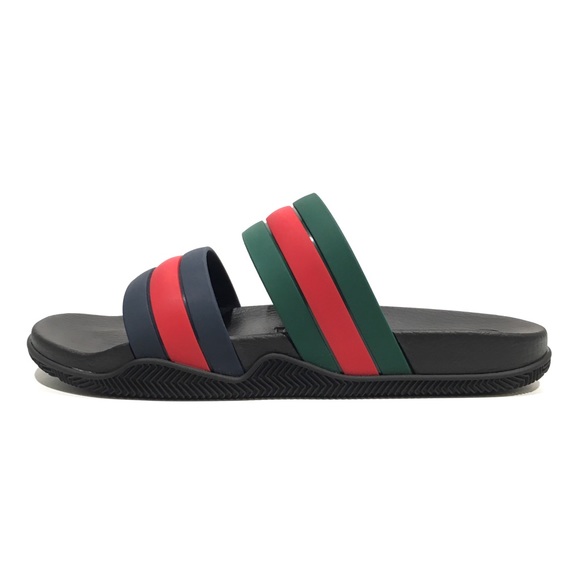 GUCCI WEB RGR RUBBER SLIDES SANDALS -MEN’S US 12.5 -NEW - Picture 3 of 9